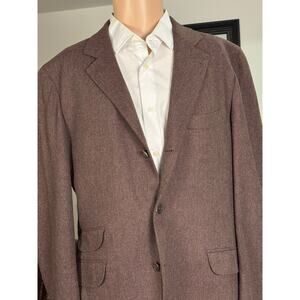 Brunello Cucinelli Maroon Sport Jacket Blazer 54 44R US Tweed Flannel Herringbon